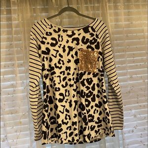 Cow Print Top With Sequin Pocket